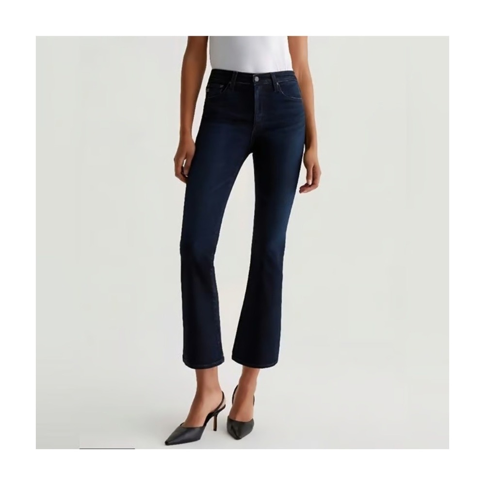 AG Women Cotton Farrah Boot Crop 29 Dark Blue Minimalist Japanese Fabric Denim